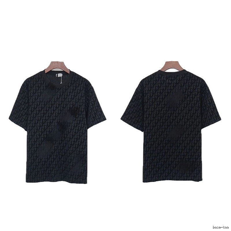 Dior All-over Monogram Print Light Luxury Style Black T-Shirt