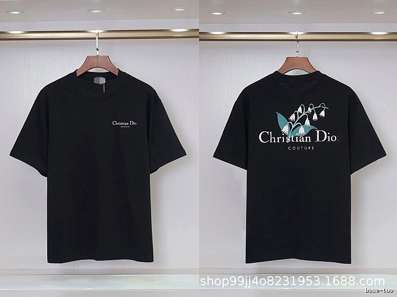 Dior Casual Black T-Shirt with Lily of the Valley Print