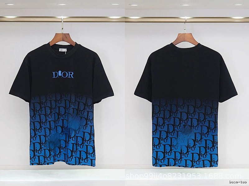 Dior Classic Monogram Trendy Style Black-Blue Gradient T-Shirt