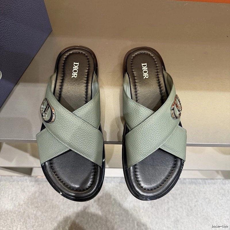 Dior Cross-strap Light Luxury Grey-green Slide Sandals