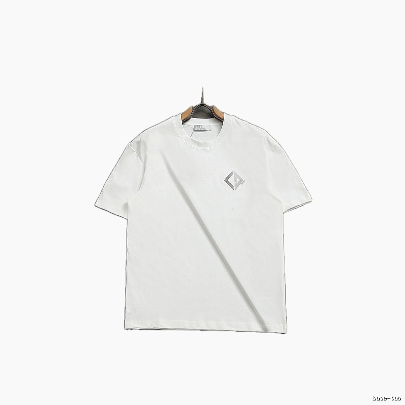 Dior Diamond Check Embroidered Minimalist Style White Short-Sleeve T-Shirt