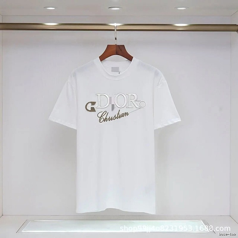 Dior Embroidered Light Luxury Style White Short-sleeve T-shirt