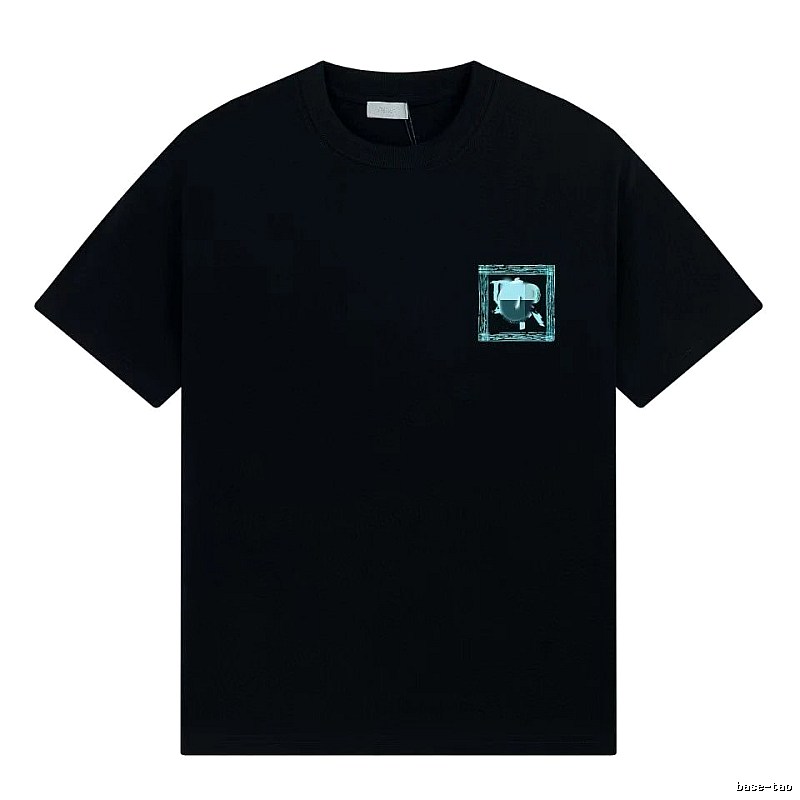 Dior Frame Print Trendy Style Black Short-sleeve T-shirt