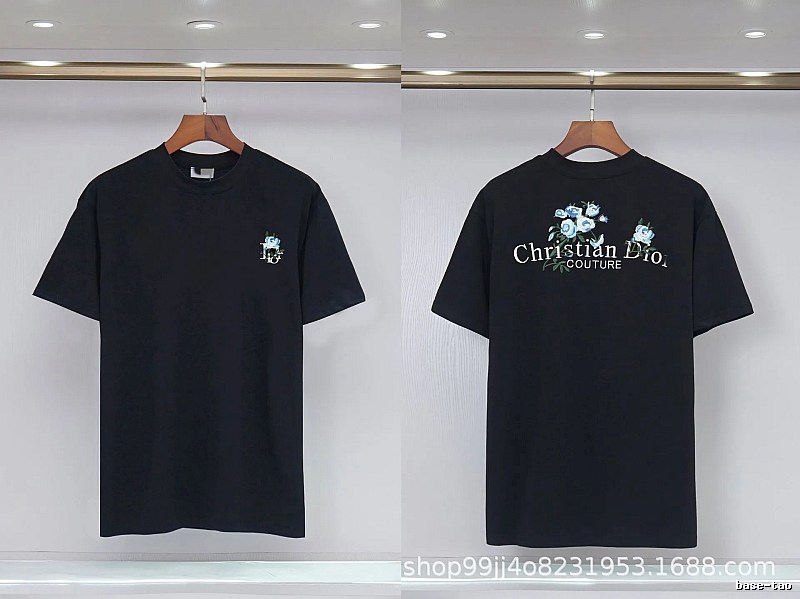 Dior Haute Couture Floral Embroidered Black Short-sleeved T-shirt