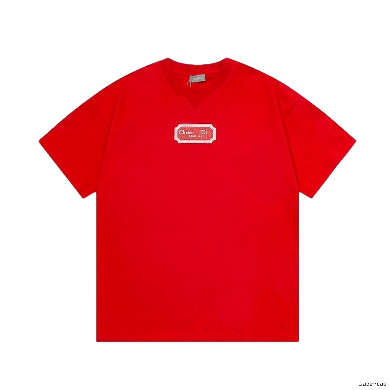 Dior Logo Embroidered Minimalist Style Red Short-sleeve T-shirt