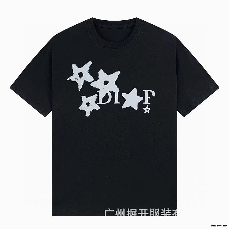 Dior Star Print Street Style Black T-Shirt