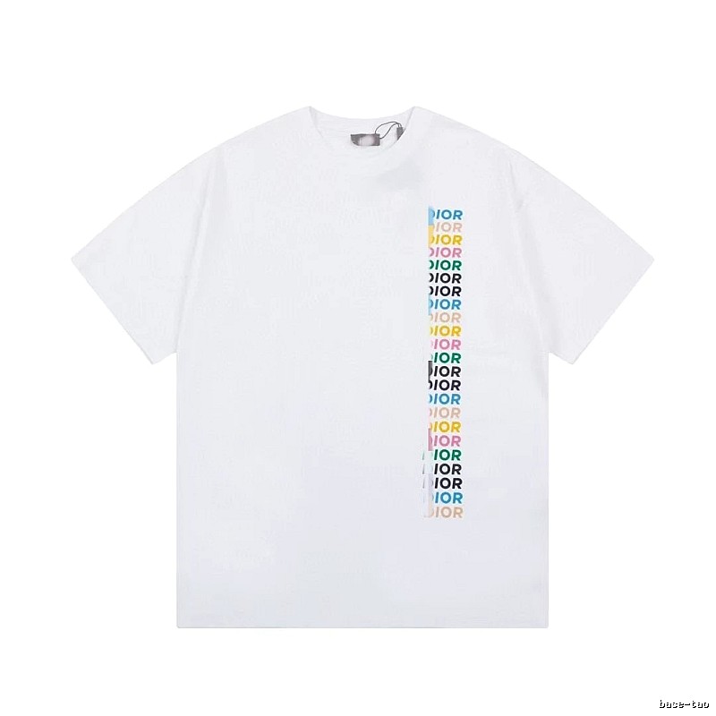Dior Trendy Style Side-row Colored Print White T-Shirt