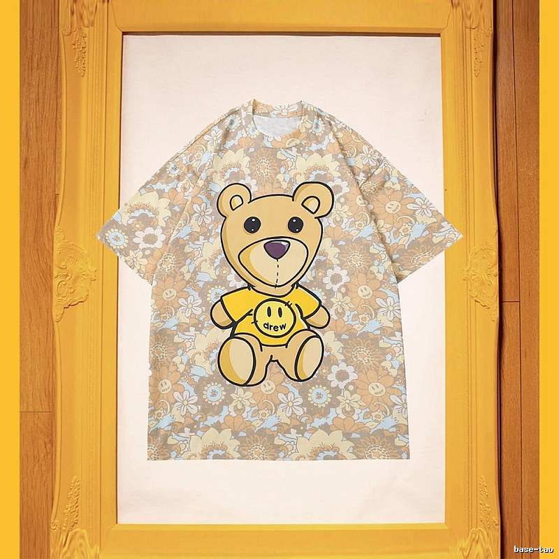 DREW Bear All-over Print Vintage Style Khaki Short Sleeve T-shirt
