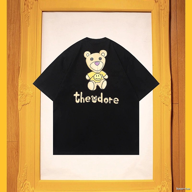 DREW Bear Print Streetwear Brand Black Short Sleeve T-shirt