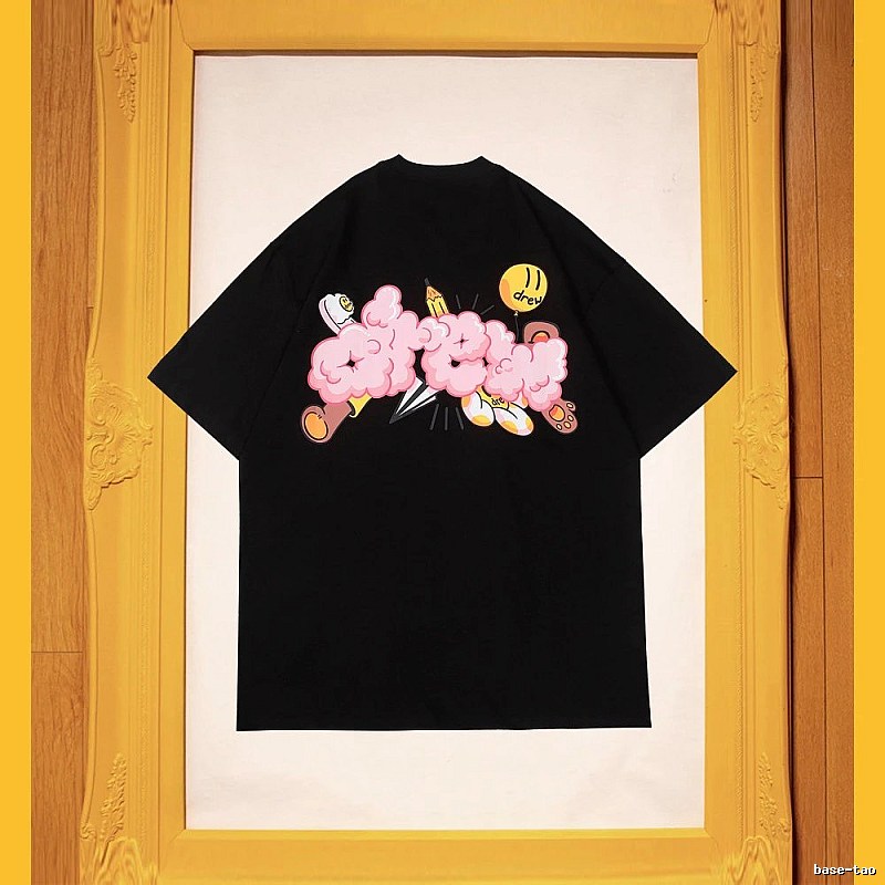DREW Cloud Print Street Style Black Short Sleeve T-Shirt