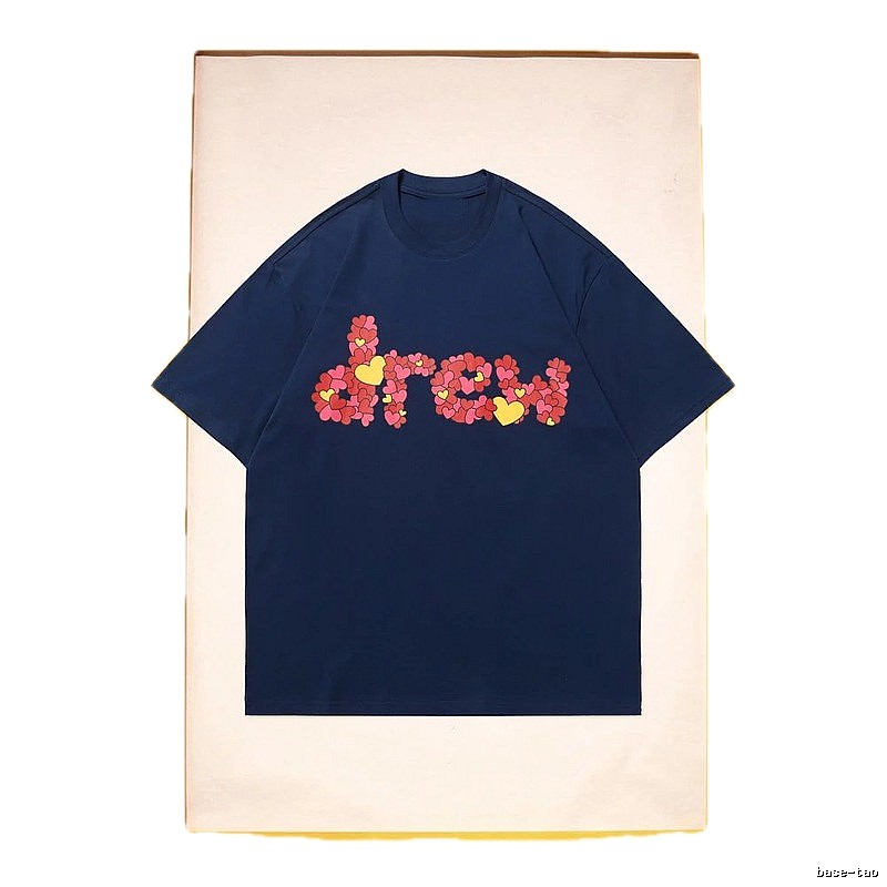 DREW Heart Print Street Style Navy Short Sleeve T-Shirt