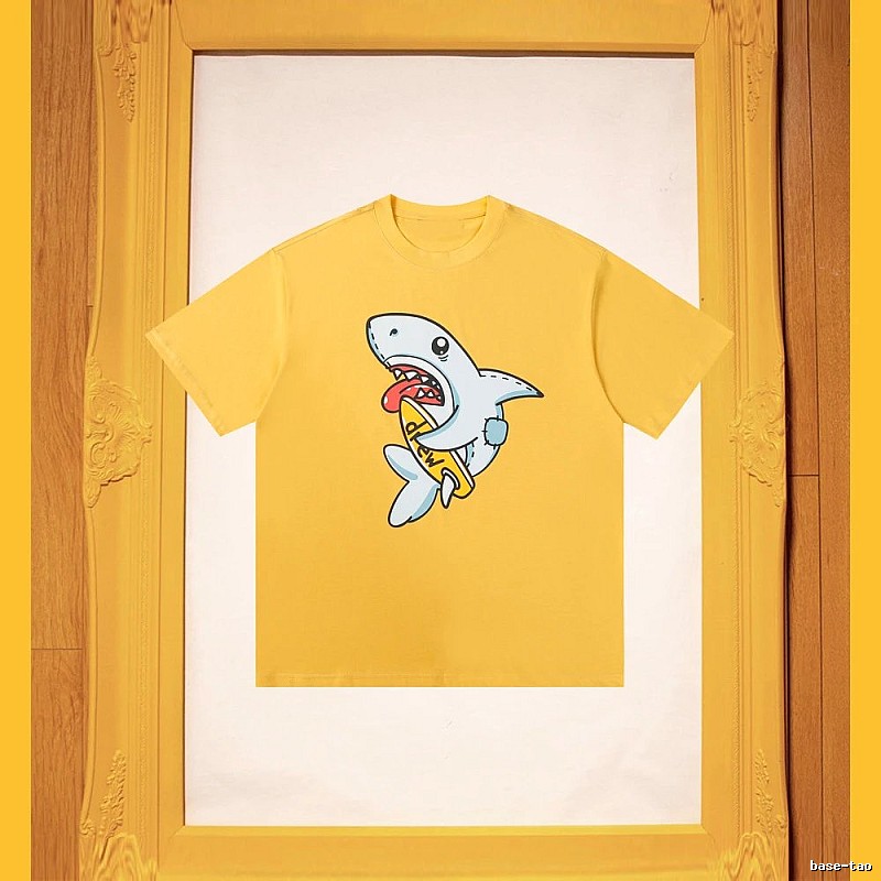 DREW Shark Print Street Style Yellow T-Shirt