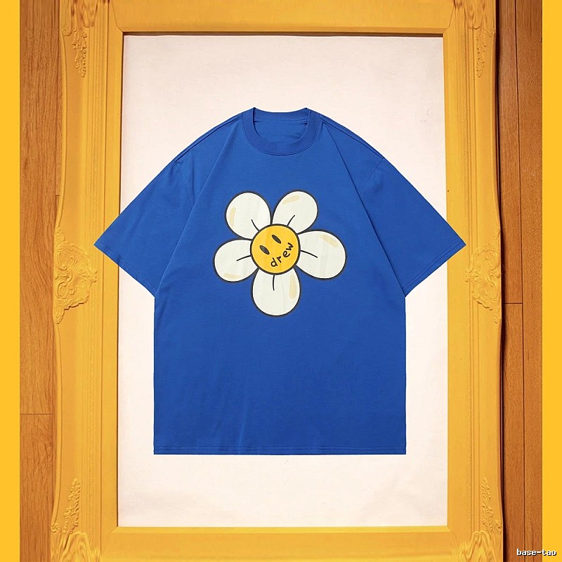 DREW Smiley Face Floral Street Style Blue T-shirt