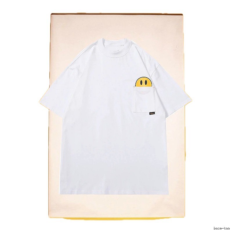 DREW Smiley Face Pocket Street Style White T-Shirt