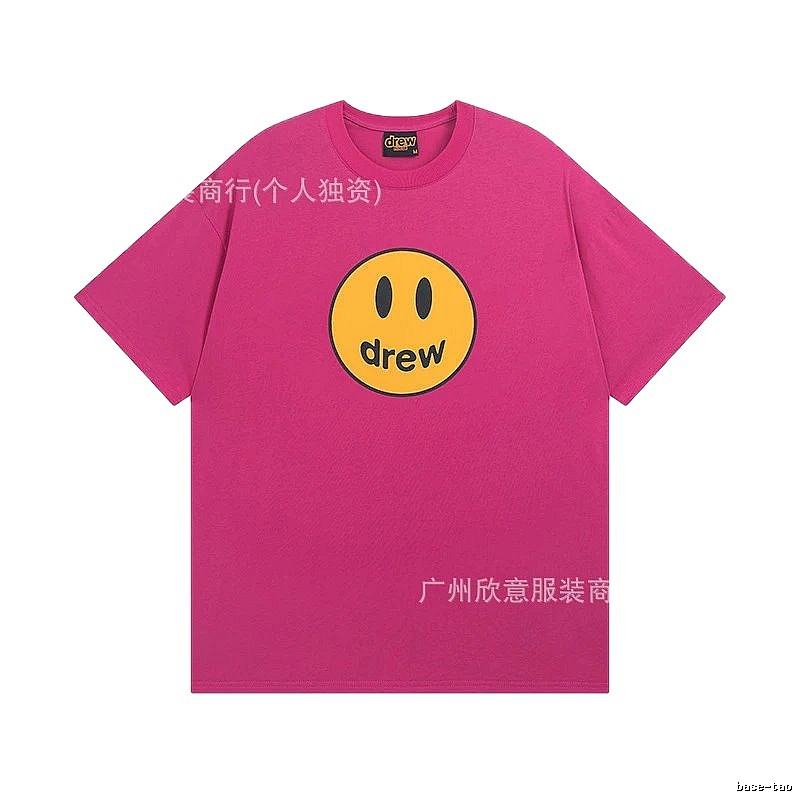 DREW Smiley Face Print Street Style Rose Red T-Shirt
