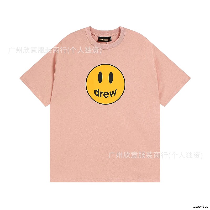 Drew Smiley Print Street Style Pink T-Shirt