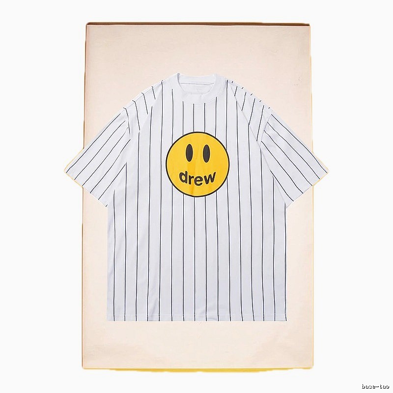 DREW Smiley Series Street Style White Striped Short Sleeve T-shirt