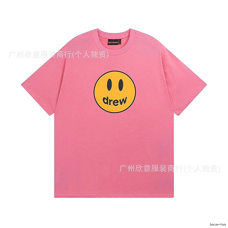 DREW Smiley Series Street Trend Style Pink Short Sleeve T-Shirt
