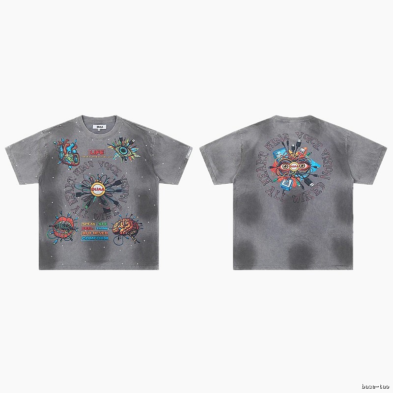 DUAA Cyber Print Street Style Grey T-Shirt