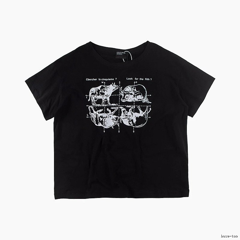 ERD Bull Print Street Style Black Short Sleeve T-shirt