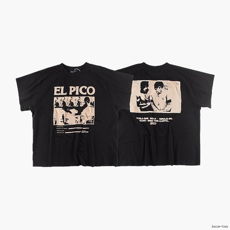 ERD GRJKD ELPICO Vintage Style Black Short Sleeve T-shirt