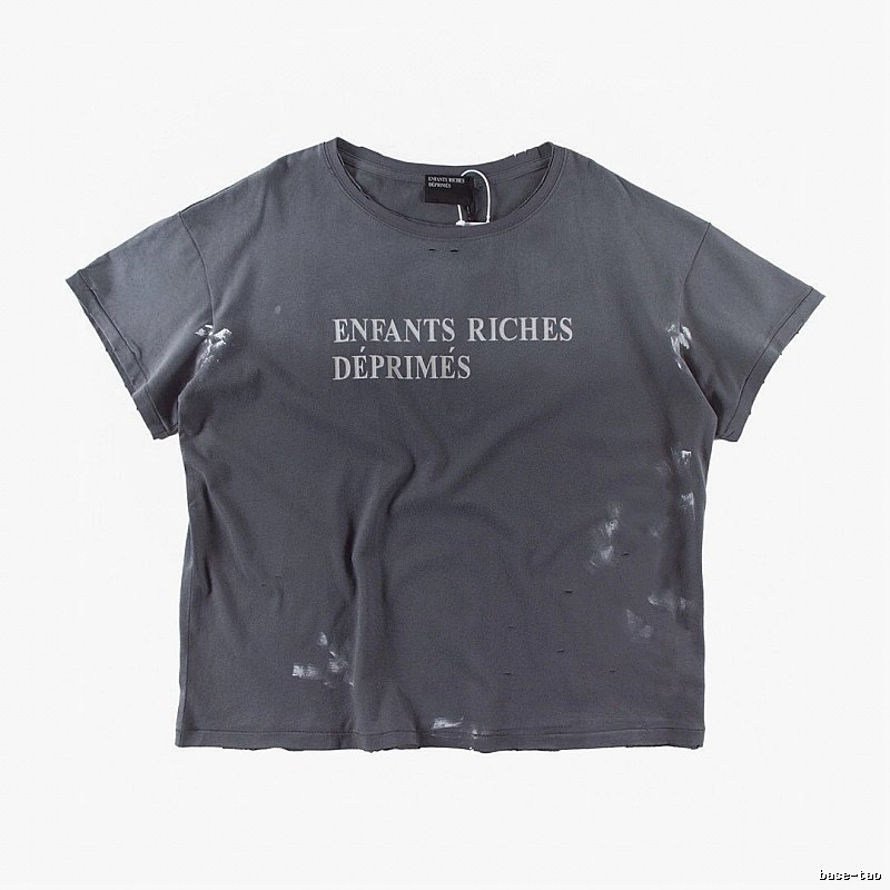 ERD Ink-splatter Distressed Vintage Style Gray Short Sleeve T-shirt