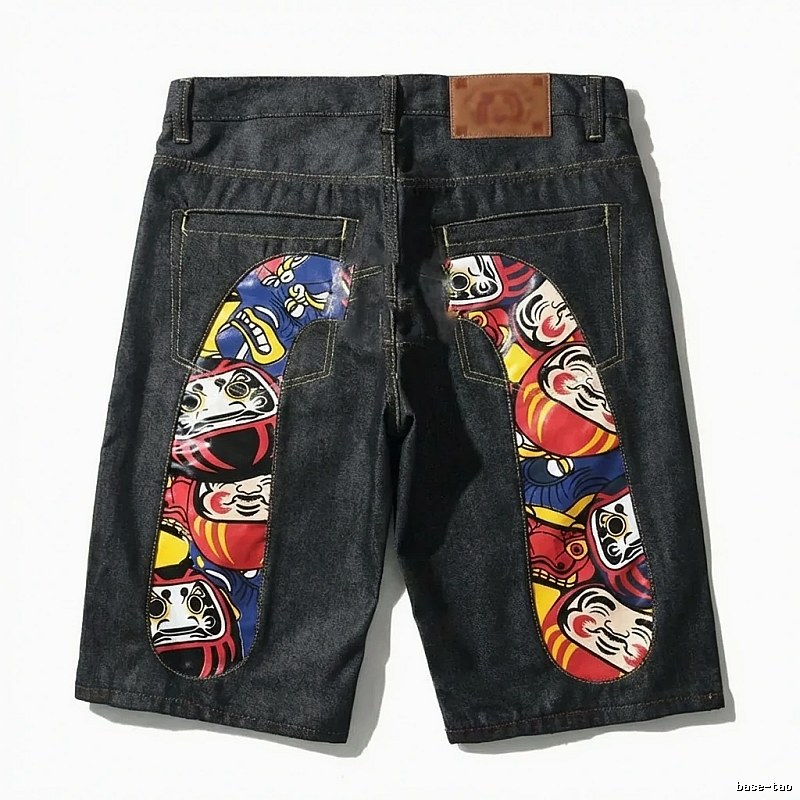 EVISU Daruma Print Denim Shorts
