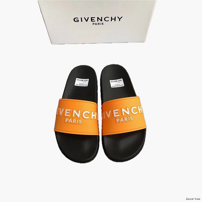 Givenchy Embossed Letters Trendy Cool Orange & Black Slide Sandals