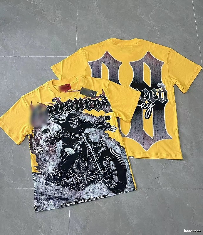 GOD Motorcycle Skull Street Style Yellow T-Shirt