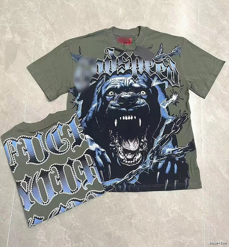 GOD Vicious Dog Series Gothic Style Army Green T-shirt