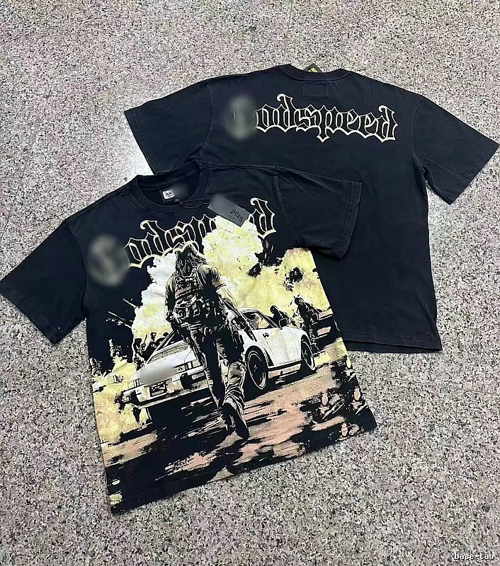 Godspeed Gunfight Print Vintage-Style Black T-Shirt
