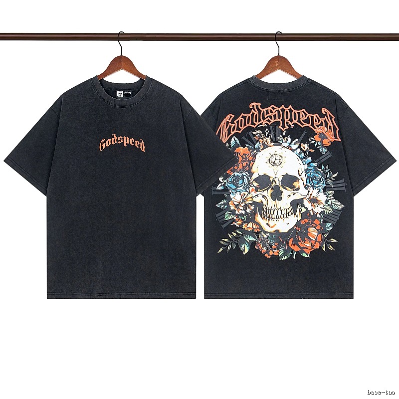 Godspeed Skull Floral Street Style Black T-Shirt