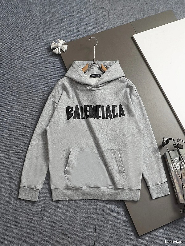 Gray Hoodie with Bold Balenciaga Balenciaga Hoodie with Button Detail
