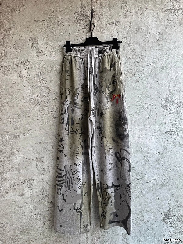 Grey Botanical Pattern Wide-Leg Pants