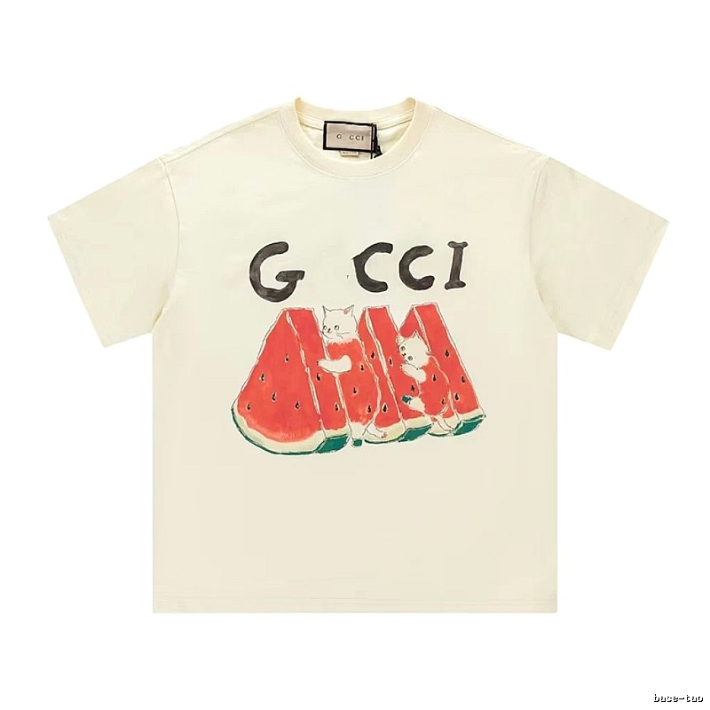 Gucci Cat and Watermelon Printed Off-white Casual T-Shirt