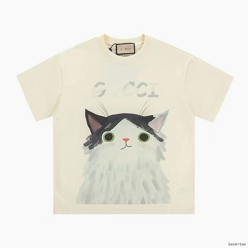 Gucci Cat-Print Casual Off-white Short-sleeve T-shirt
