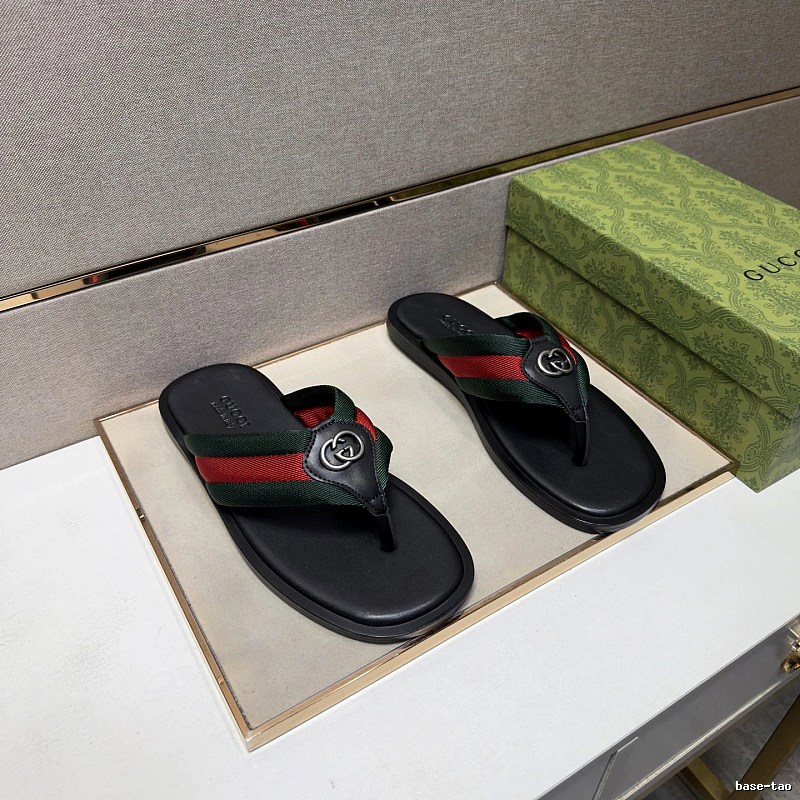 Gucci Classic Webbing Casual Style Black Flip-Flops