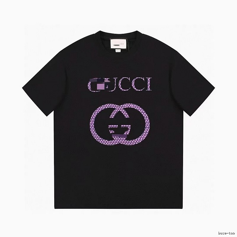 Gucci Double G Trendy Style Black and Purple Short Sleeve T-Shirt
