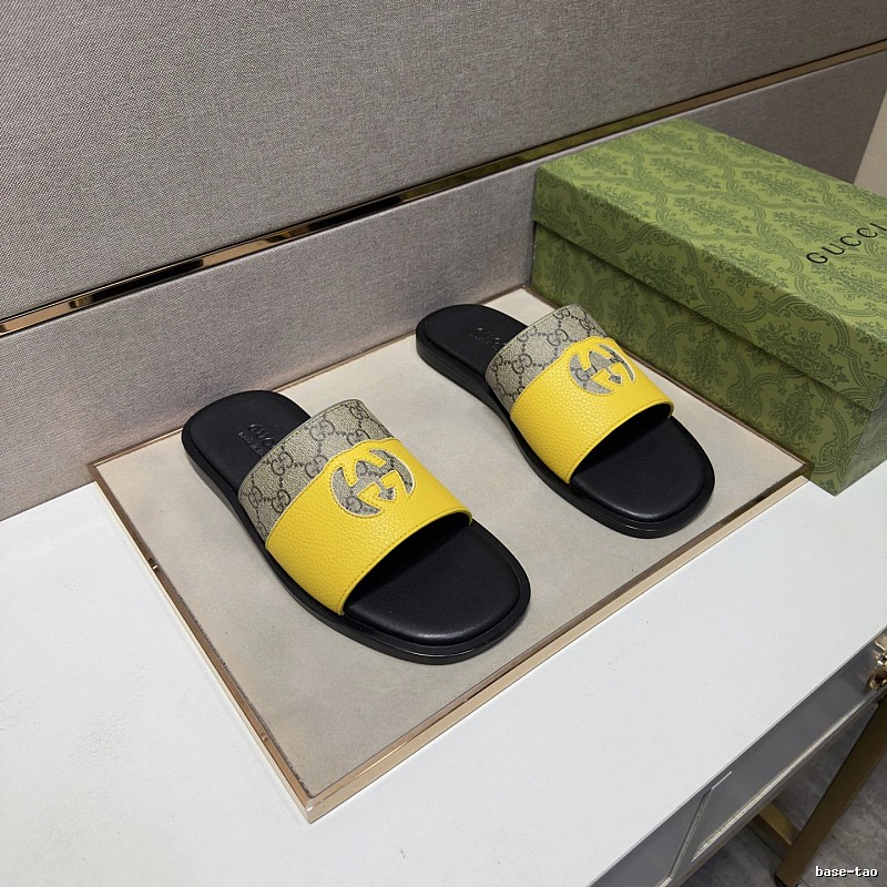 Gucci GG Monogram Vintage Style Yellow Colorblock Slide Sandals