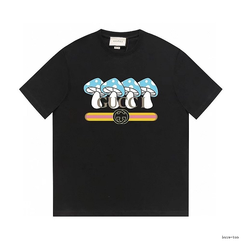 Gucci Mushroom Print Cool and Trendy Style Black Short-sleeve T-shirt