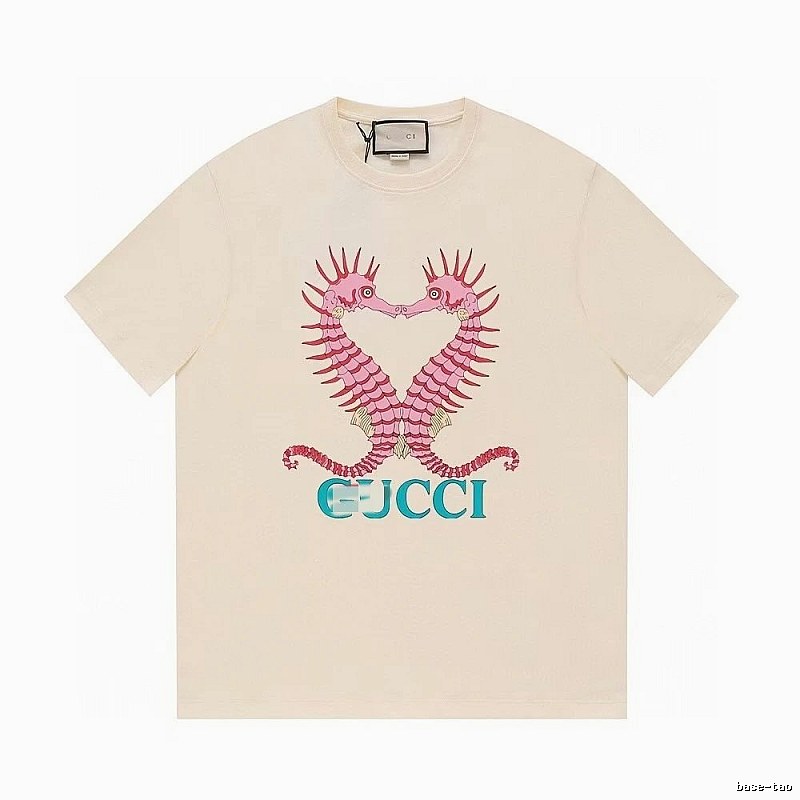 Gucci Seahorse Print Trendy Off-white Short Sleeve T-shirt