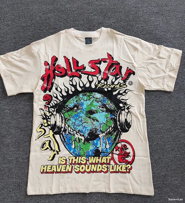 Hellstar Earth Print Street Style Off-White T-Shirt