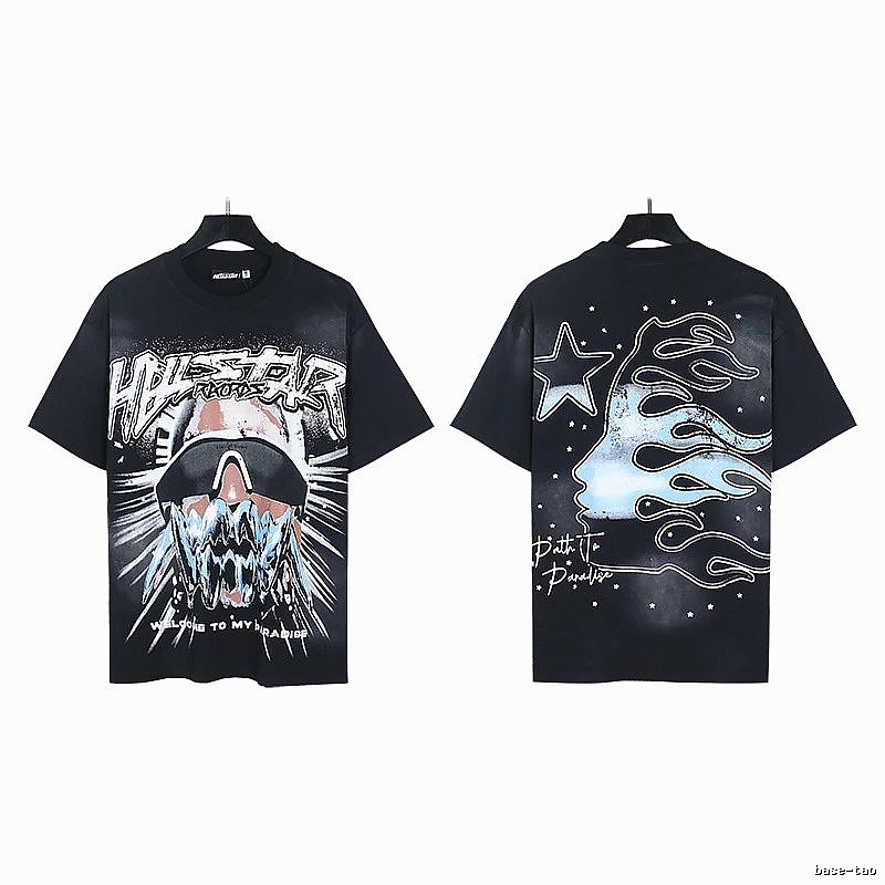 Hellstar Flame Print Street Style Black T-Shirt