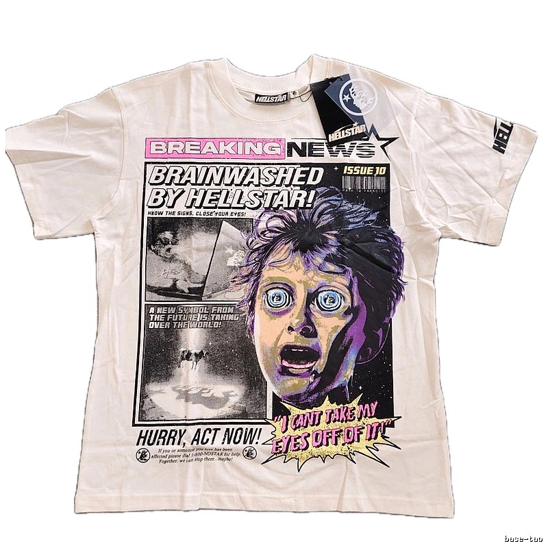 Hellstar Newspaper Print Street Style Off-white T-Shirt