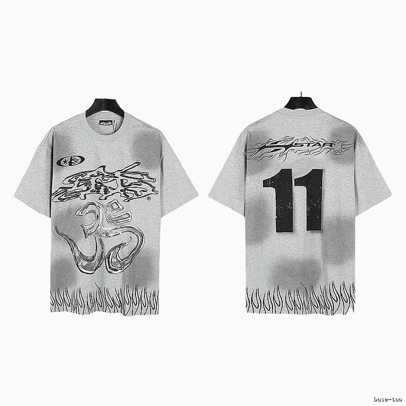 Hellstar No.11 Flame Street Style Gray T-Shirt