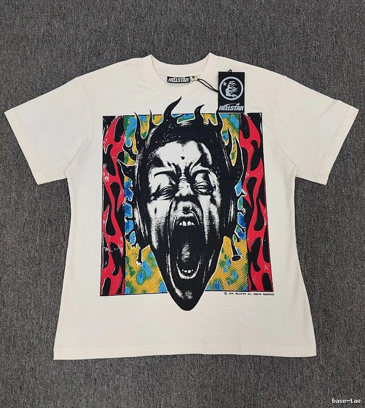 Hellstar Portrait Print Street Style Off-white T-shirt