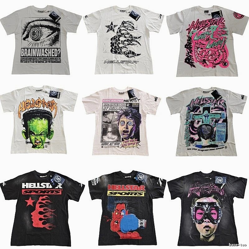 Hellstar Print Street Style Black and White T-shirt