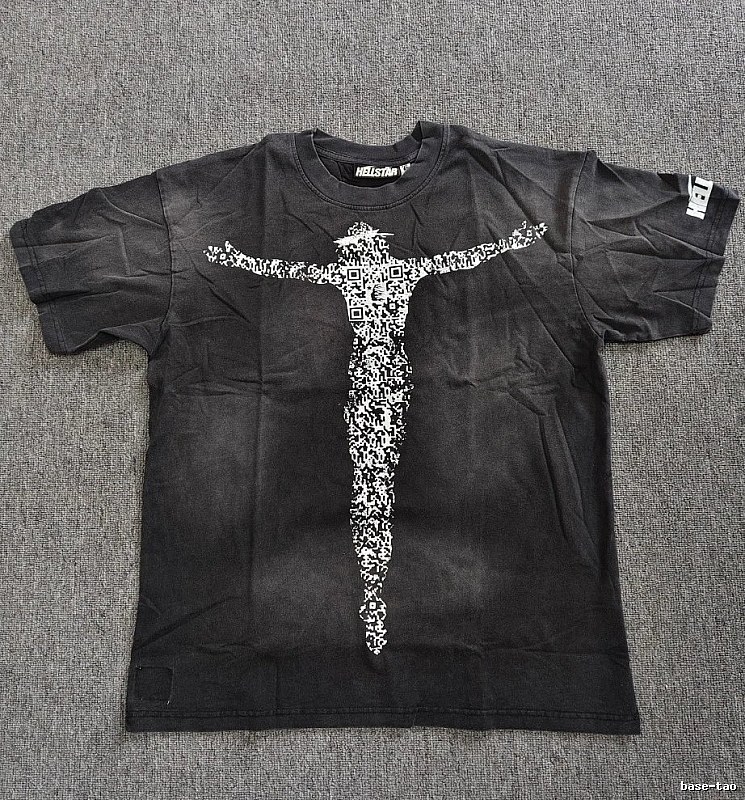 Hellstar QR Code Jesus Street Style Distressed Black T-Shirt