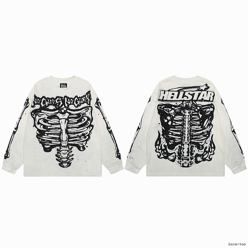 Hellstar Skull Print Dark Style Off-white Long Sleeve T-Shirt