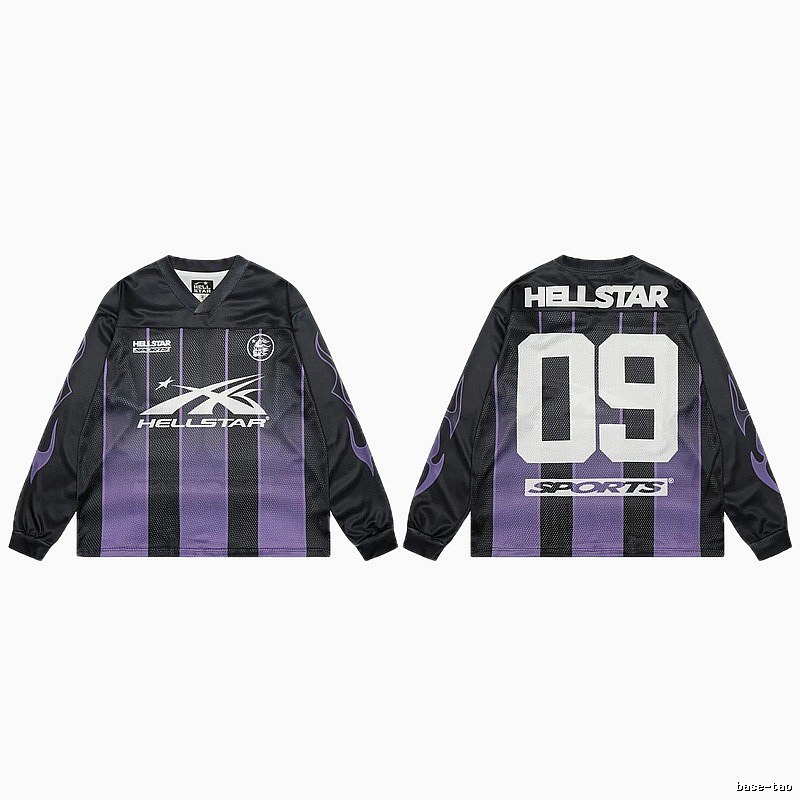 Hellstar Sporty Street Style Black and Purple Long-Sleeve Jersey
